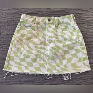 PacSun LA green & white denim jean mini skirt distressed size 25 100% cotton
